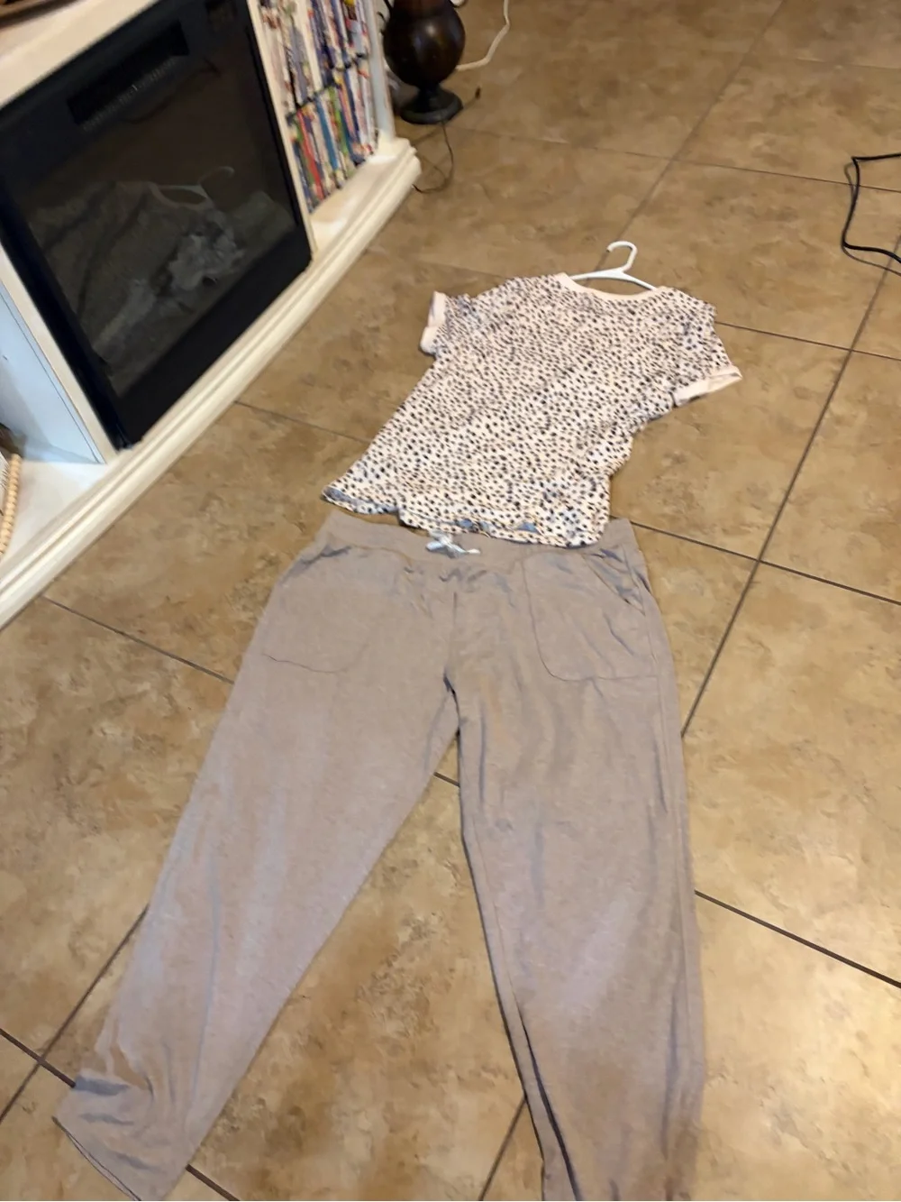 Women’s Two-Piece Gray and White Polka Dot Pajama Set